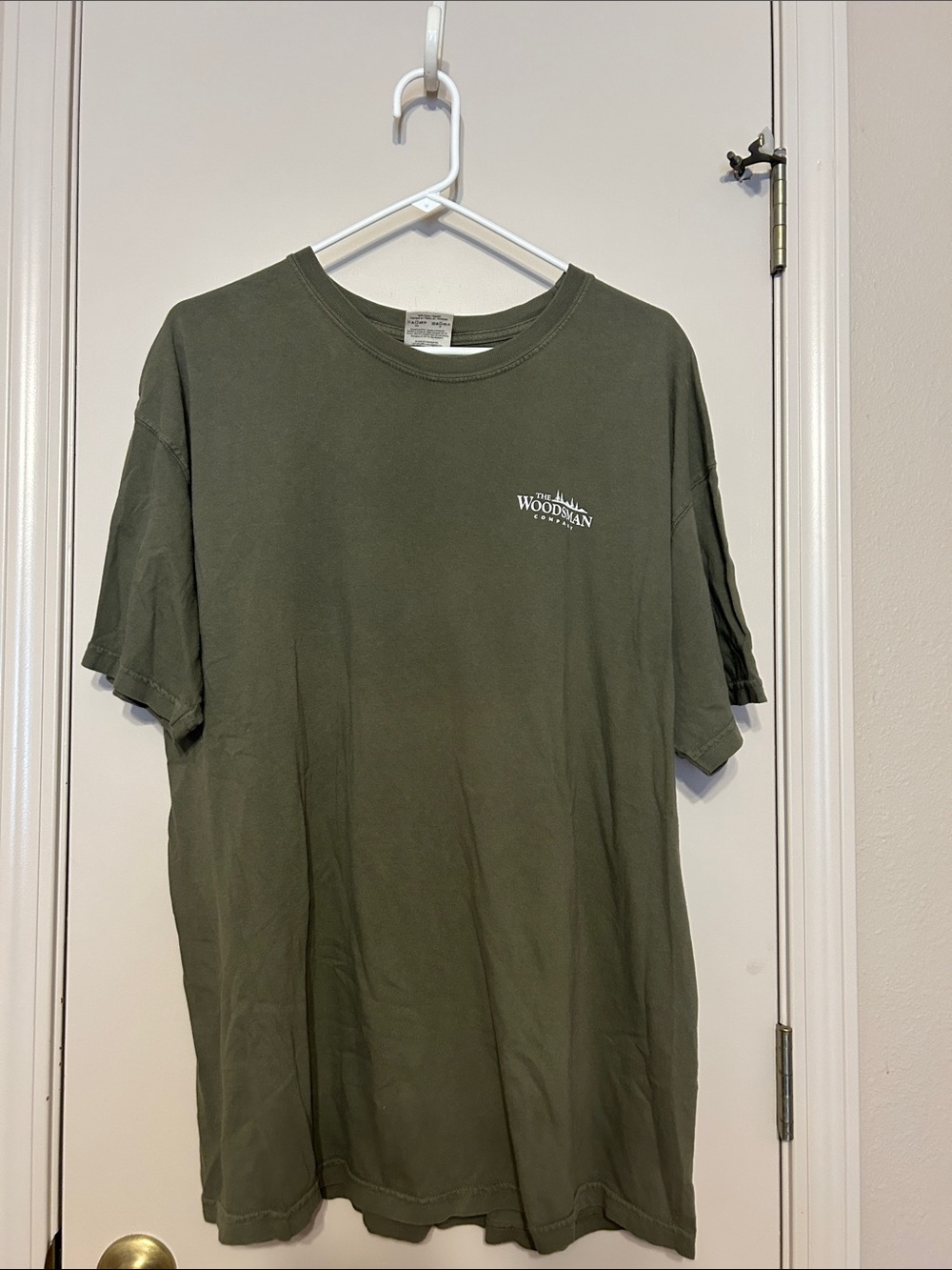 Comfort Colors Olive Green Short Sleeve Tee with Small White Chest Logo